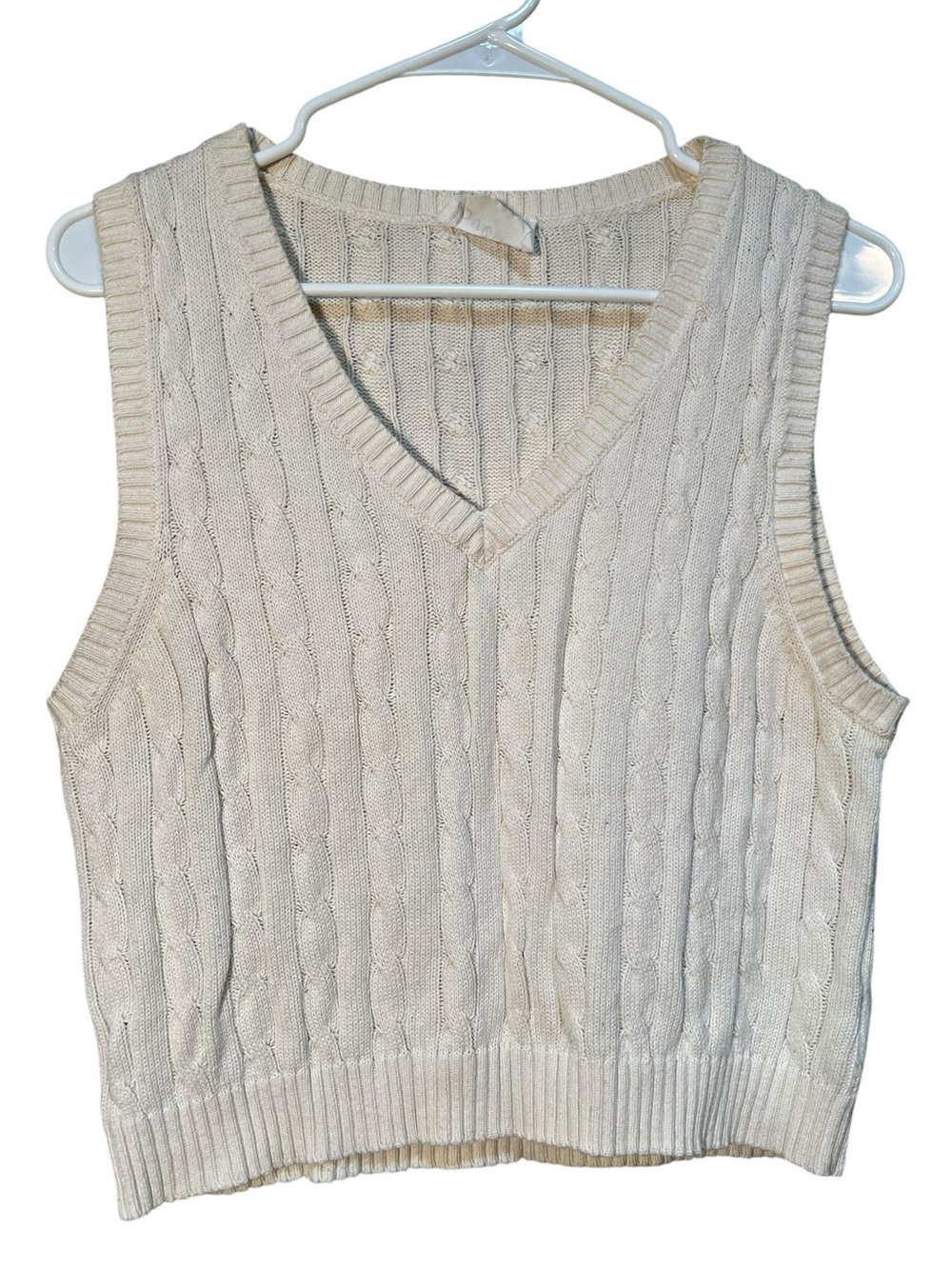 Avenu Women's Size Medium Sleeveless Sweater Vest Cream White V-Neck Cotton